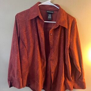 Notations Women's S Burgundy Paisley Button‎ Front Long Sleeve Shirt